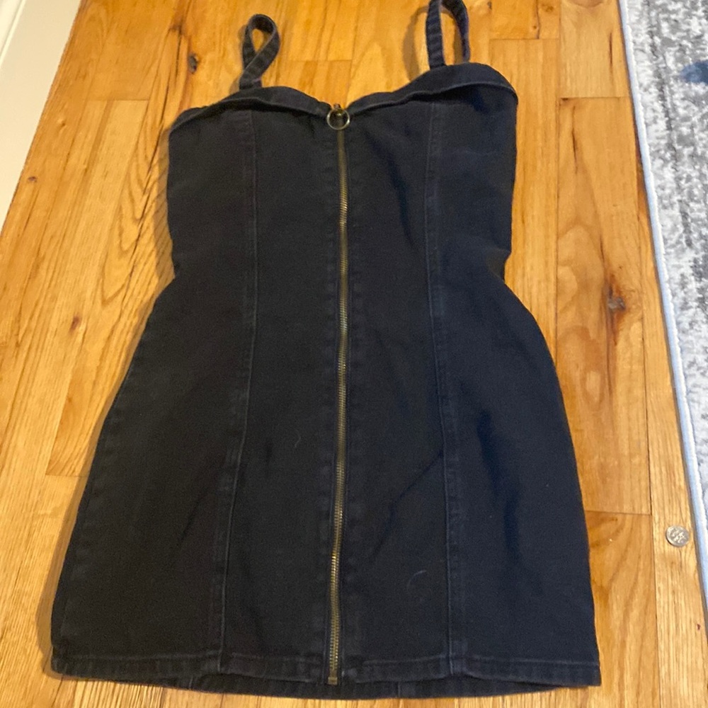 Black denim dress with zipper down middle